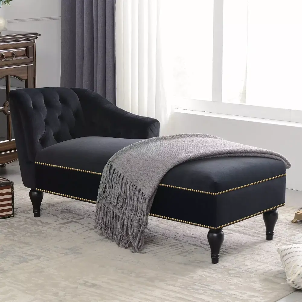 58 Velvet Chaise Lounge Button Tufted Sleeper Sofa with Nailhead Trim Right Arm Facing
