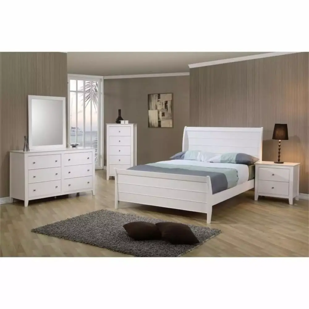 Bowery Hill 4 Piece Twin Sleigh Bedroom Set in White