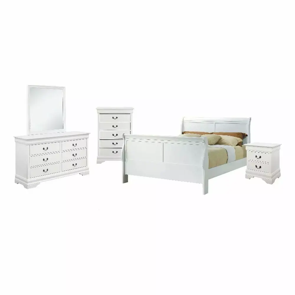 Pemberly Row Contemporary 5-Piece Wood Full Sleigh Bedroom Set in White