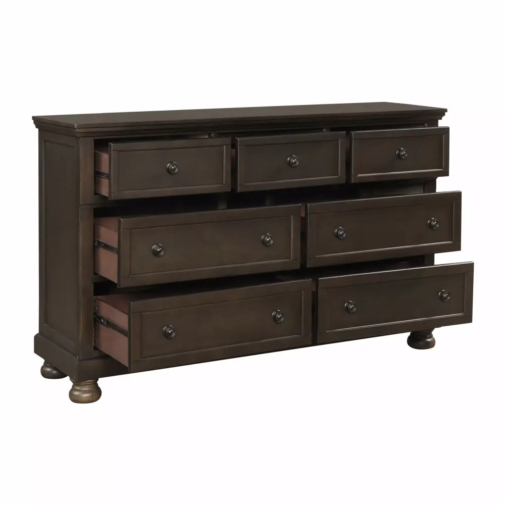 Casual Transitional Bedroom Furniture 4pc Set Queen Size Sleigh Bed with Footboard Storage Nightstand Dresser Mirror