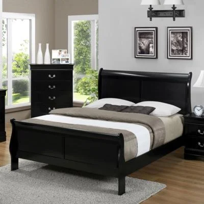 Crown Mark Louis Philip Full Sleigh Bed Black Wooden Bed Frame