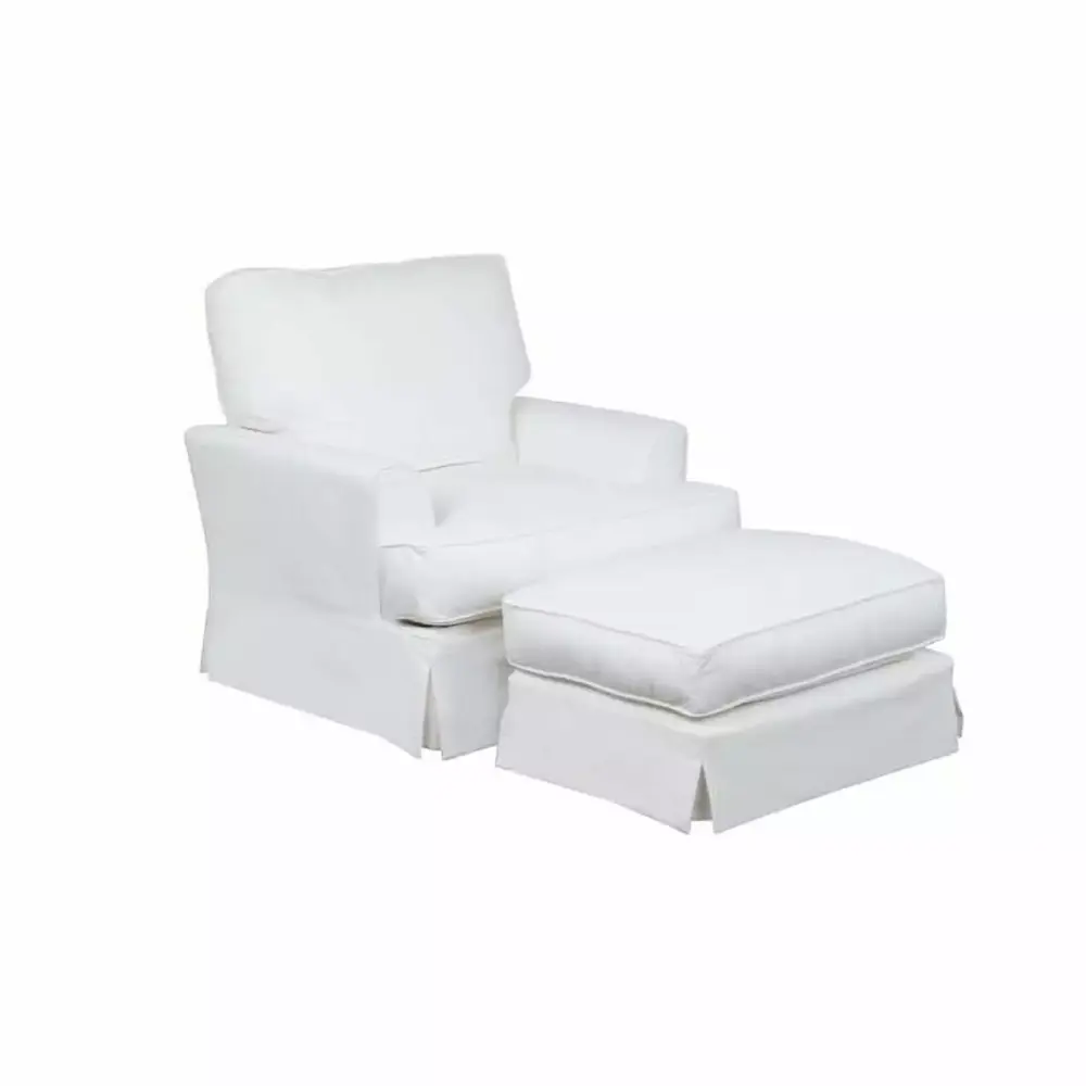 Ariana White Slipcovered Chair with Ottoman Functionality