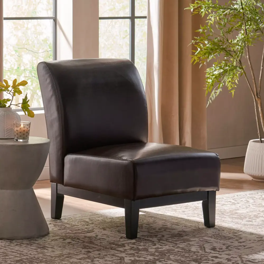 Noble Houtilize Danielle Brown Bonded Leather Slipper Chair