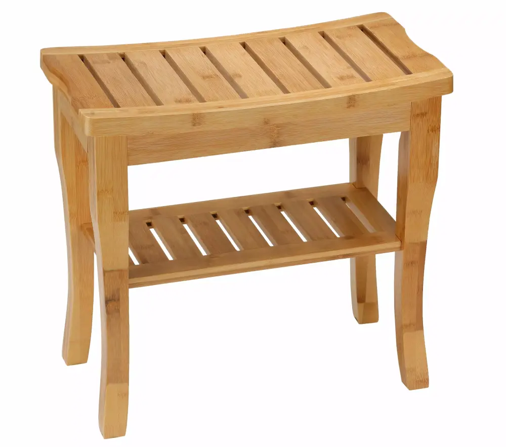 Cortesi Home Mack Natural Bamboo Small Bench with Shelf 19x10x18
