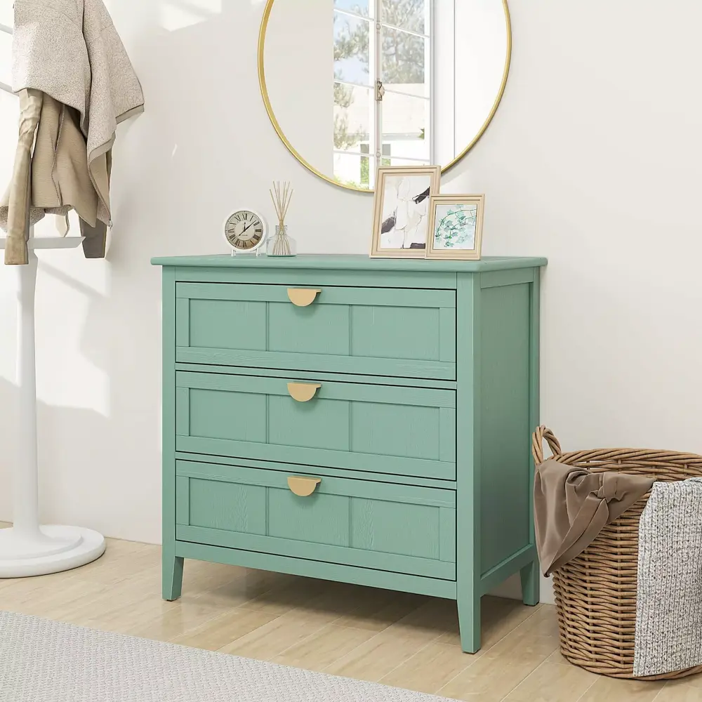 3 Drawer Cabinet American Furniture Suitable for Bedroom Living Room in Green