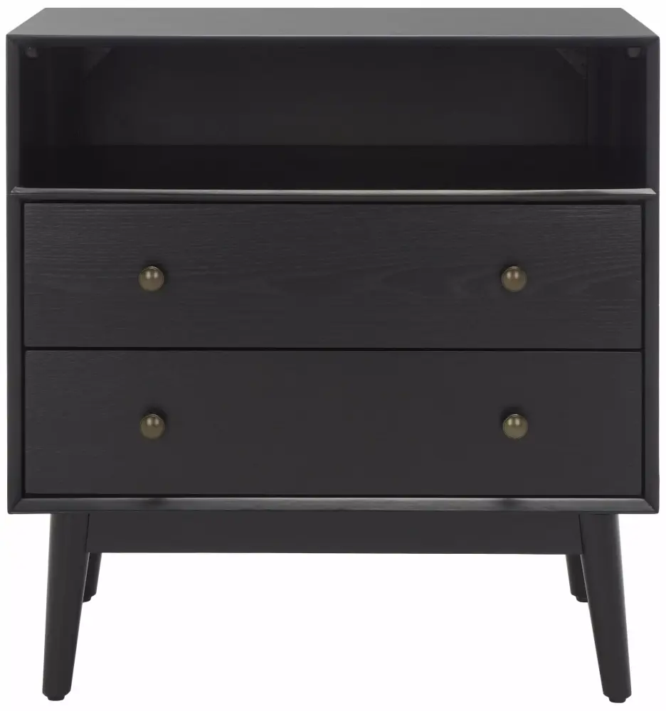SAFAVIEH Scully 2 Drawer 1 Shelf Chest with Antique Gold Knobs in Black 28x15x29 Inches