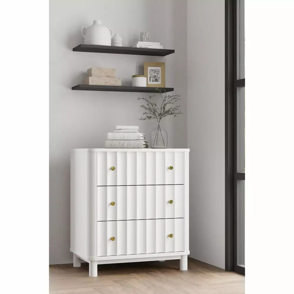 Alpine Furniture Stapleton 3 Drawer Small Chest in White - Compact Bedroom Storage