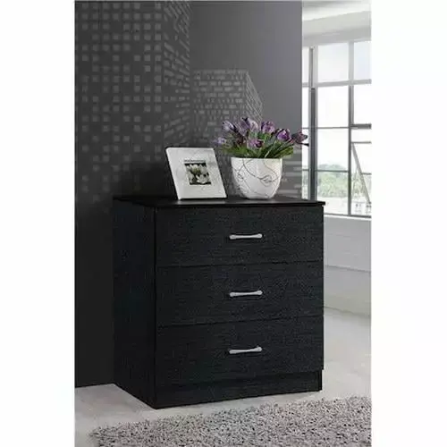 Hodedah Hi3Dr Black 3-Drawer Dresser for Bedroom Storage