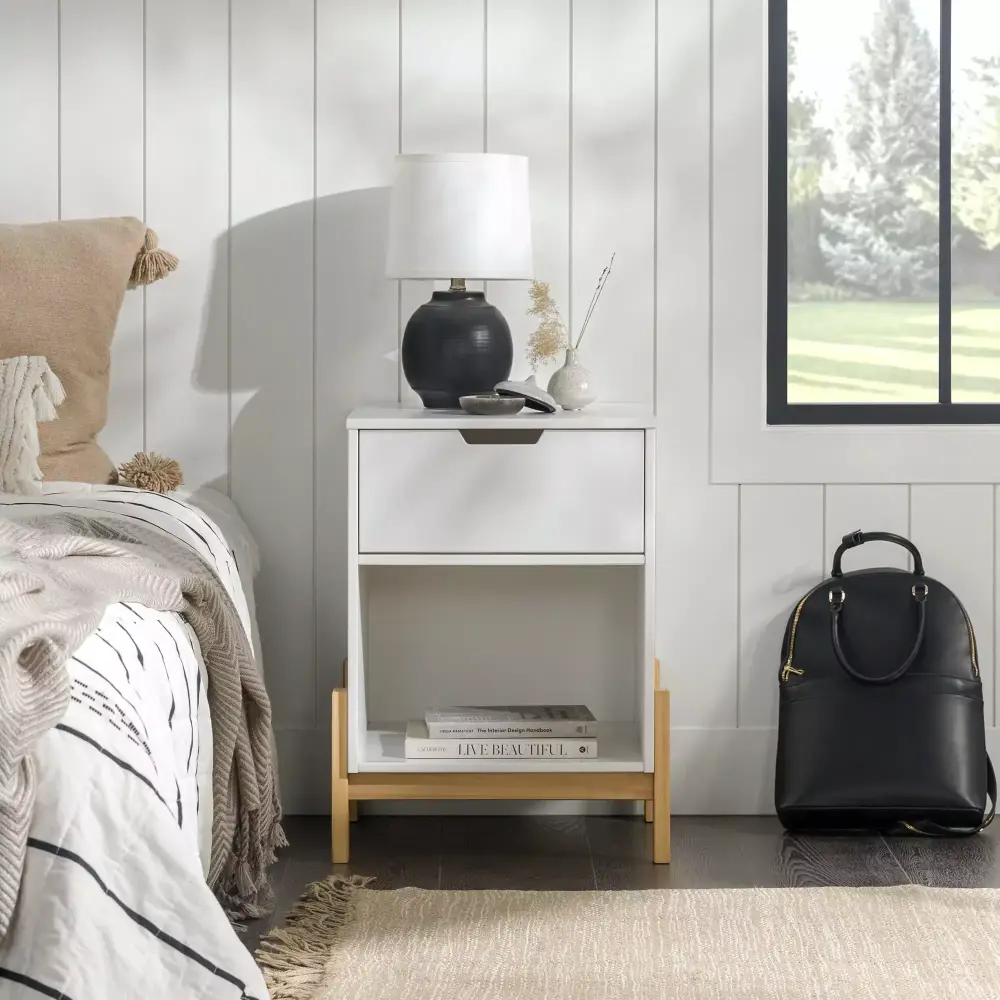 Walker Edison 26 Scandi Grooved-Handle 1-Drawer Dresser White