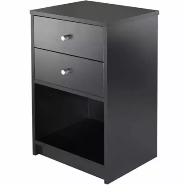Fithood 40 x 30 x 60cm Round Handle Night Stand with Two Drawer Black
