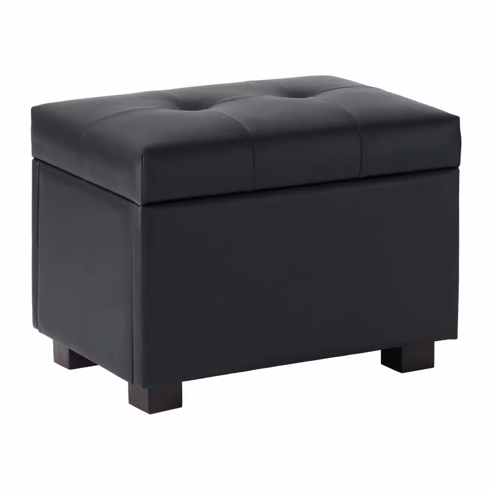 Kris & Alley Kai Black Faux Leather PU Fabric Tufted Modern Small Storage Ottoman with Wood Feet