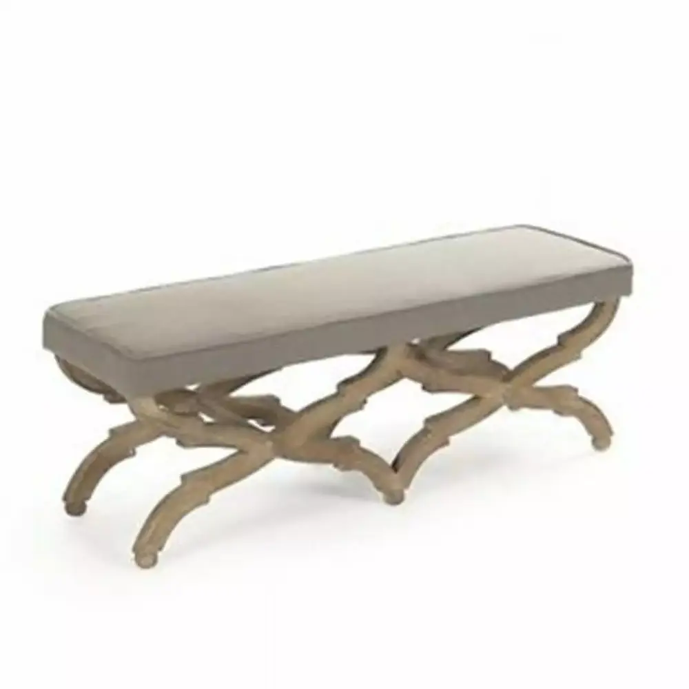 Zentique Crescenzo Single Bench Grey Linen 20 x 18 x 16 in - Compact Living Room Seating