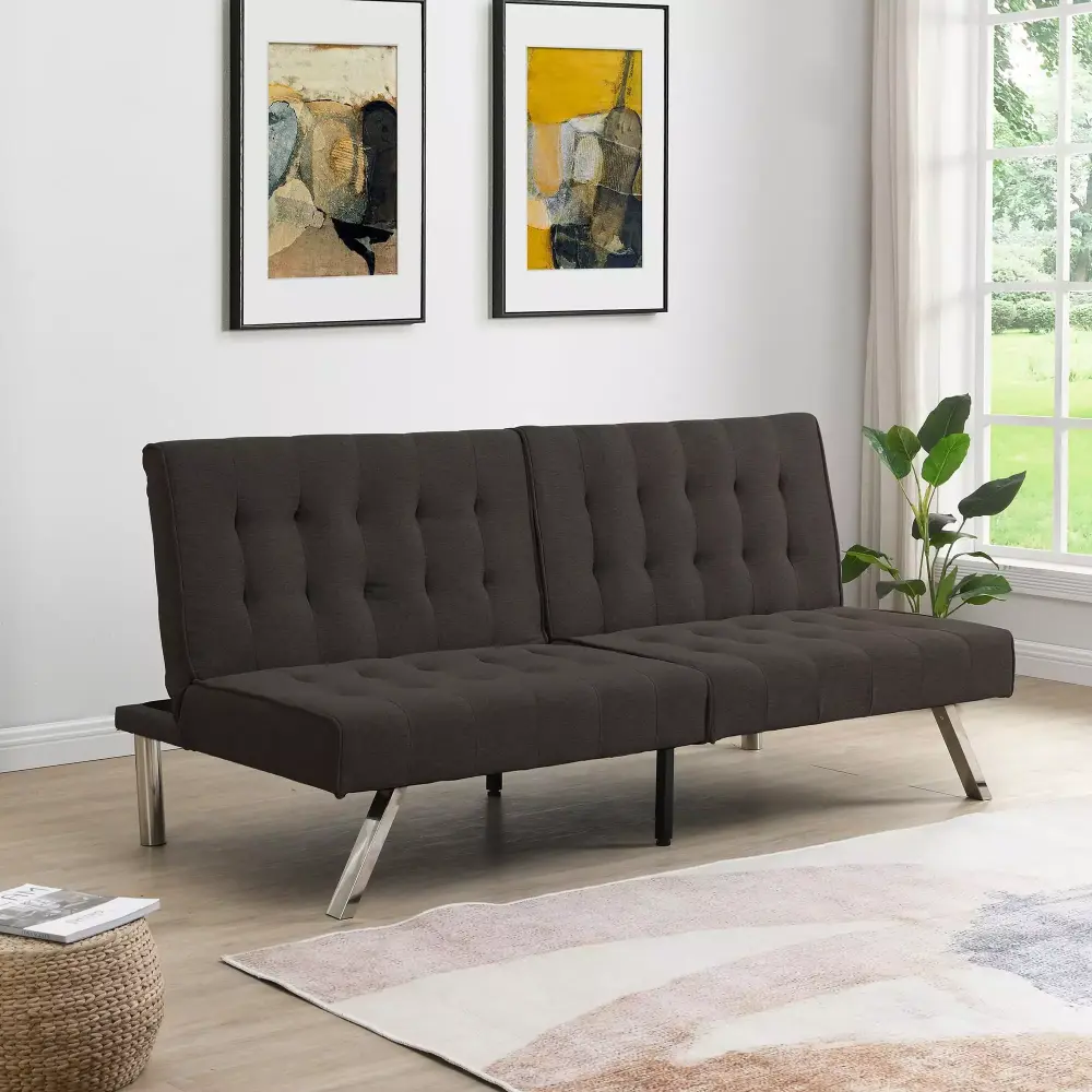 DeeHome Espresso Wood Frame Stainless Leg Futon Sofa Bed