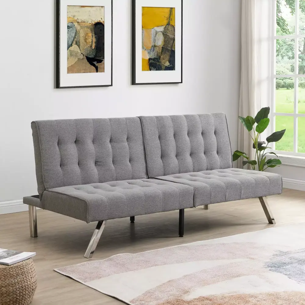 DeeHome Grey Wood Frame Stainless Leg Futon Sofa Bed