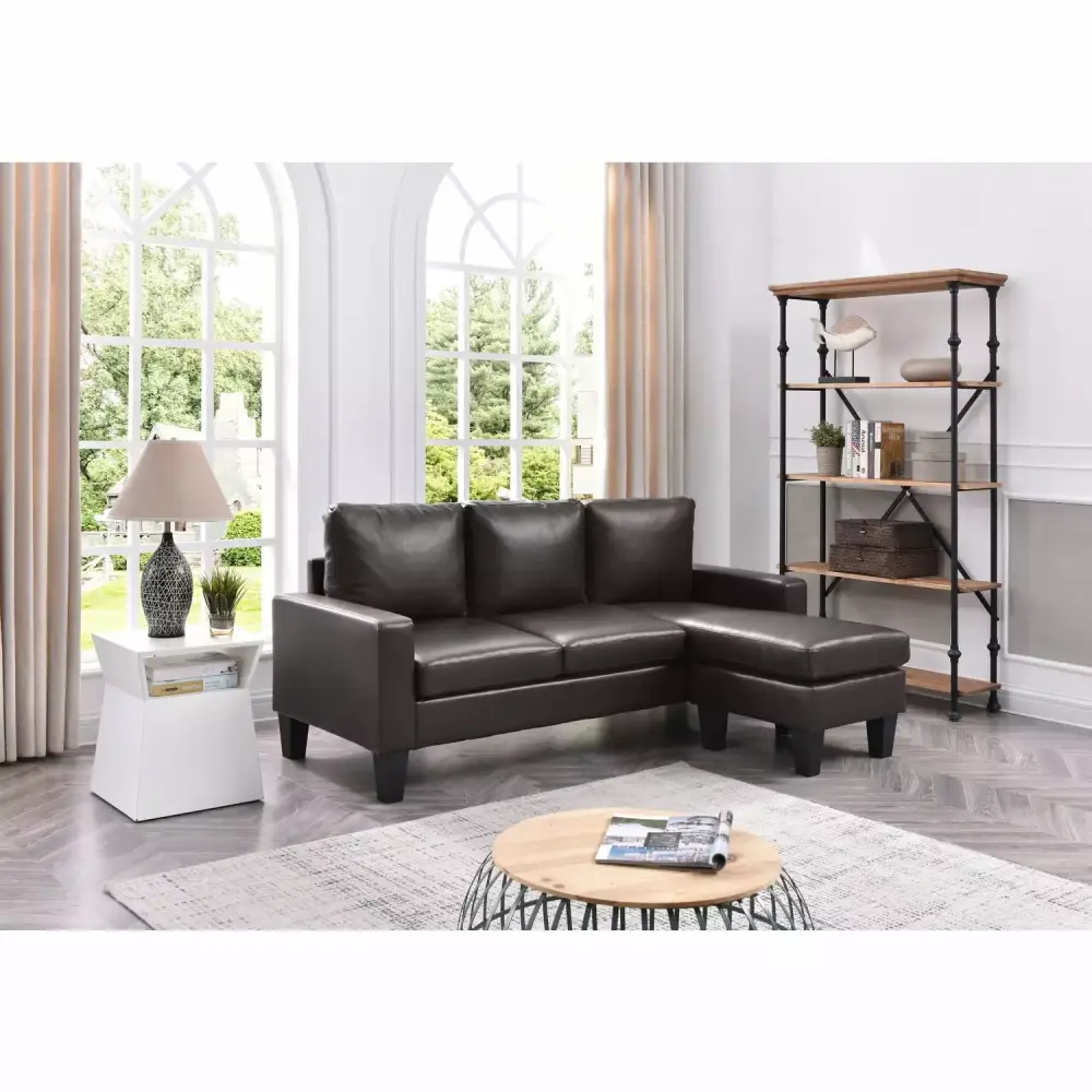 Homestock Handcrafted Haven Sofa Chaise in Cappuccino for Living Room