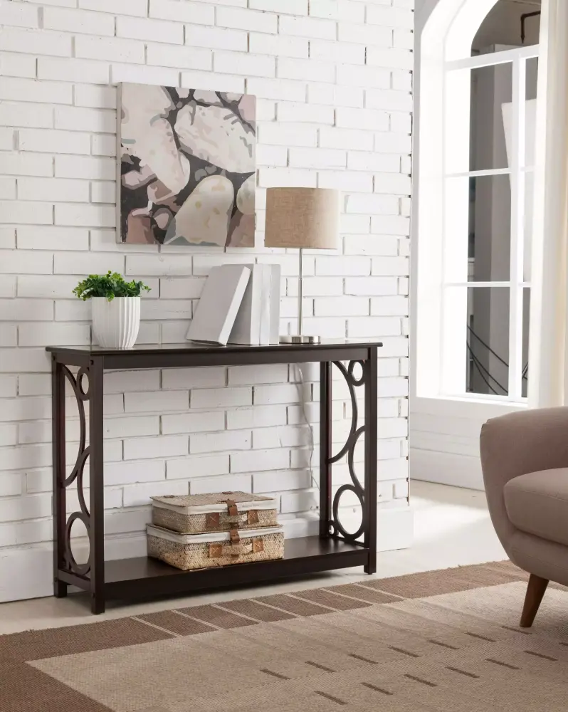 Wyatt Wooden Contemporary Console Sofa Table with Storage Shelf - Cherry Finish