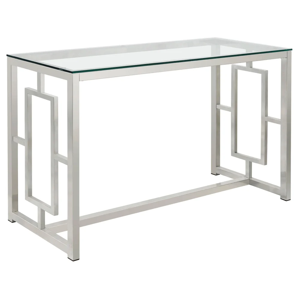 Merced Rectangle Glass Top Sofa Table in Nickel Finish for Modern Decor