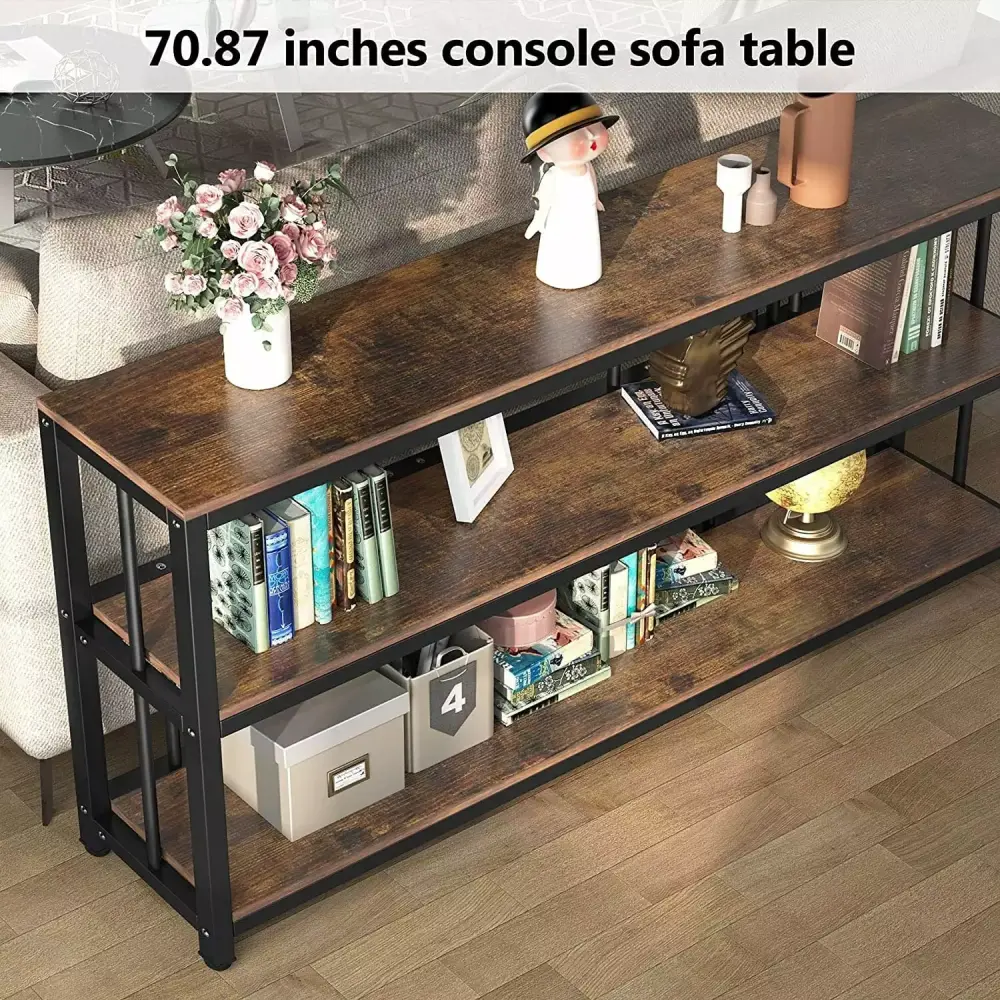 70.9 Inch 3 Tier Narrow Long Sofa Console Table with Storage Shelves