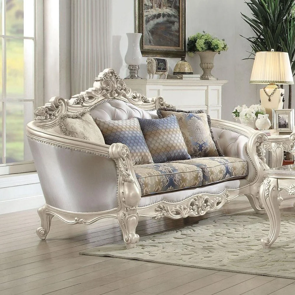 Acme Furniture Gorsedd Loveseat Antique White Fabric Sofa