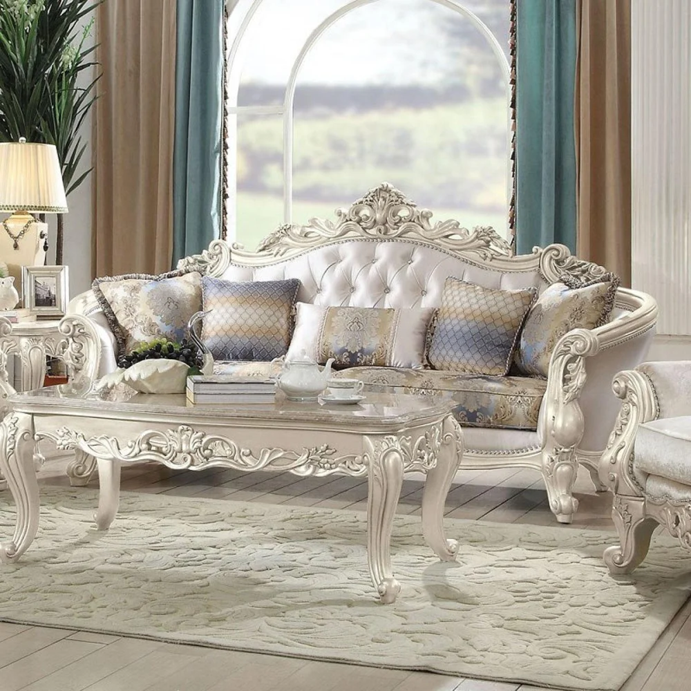Acme Furniture Gorsedd Sofa Antique White 3-Seater Fabric Couch