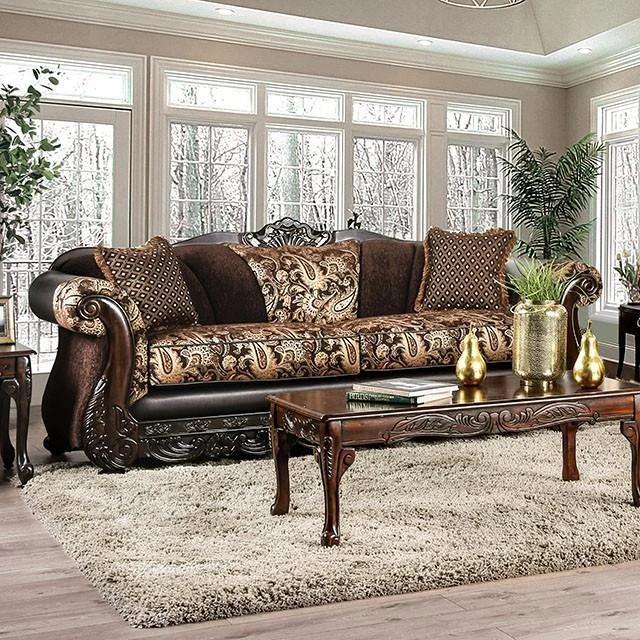 Newdale Brown and Gold Sofa Contemporary Living Room Couch