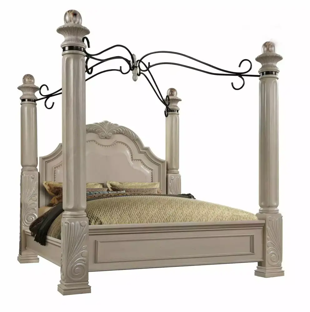 Antique White Solid Hardwood California King Bedroom Set 4 Piece McFerran B6006 Timeless