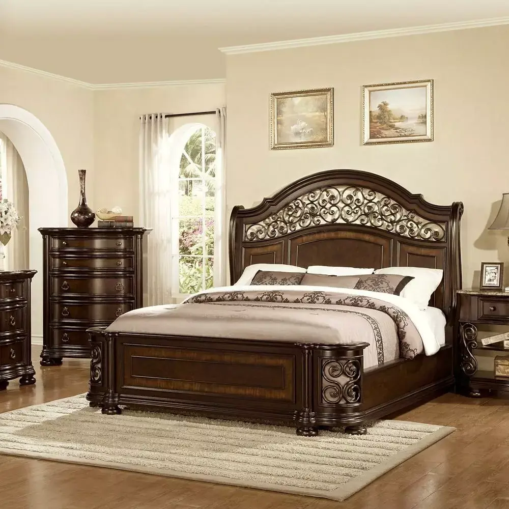 Mcferran B366 Allison Espresso Finish Solid Hardwood California King Bedroom Set 3 Piece