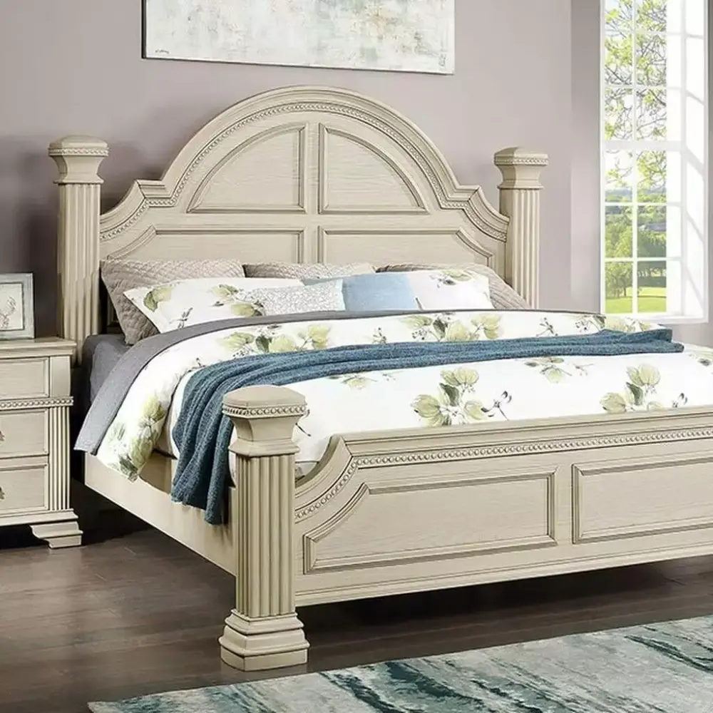 Antique White Solid Wood CAL Bedroom Set 5pcs FOA FOA7144WH Pamphilos