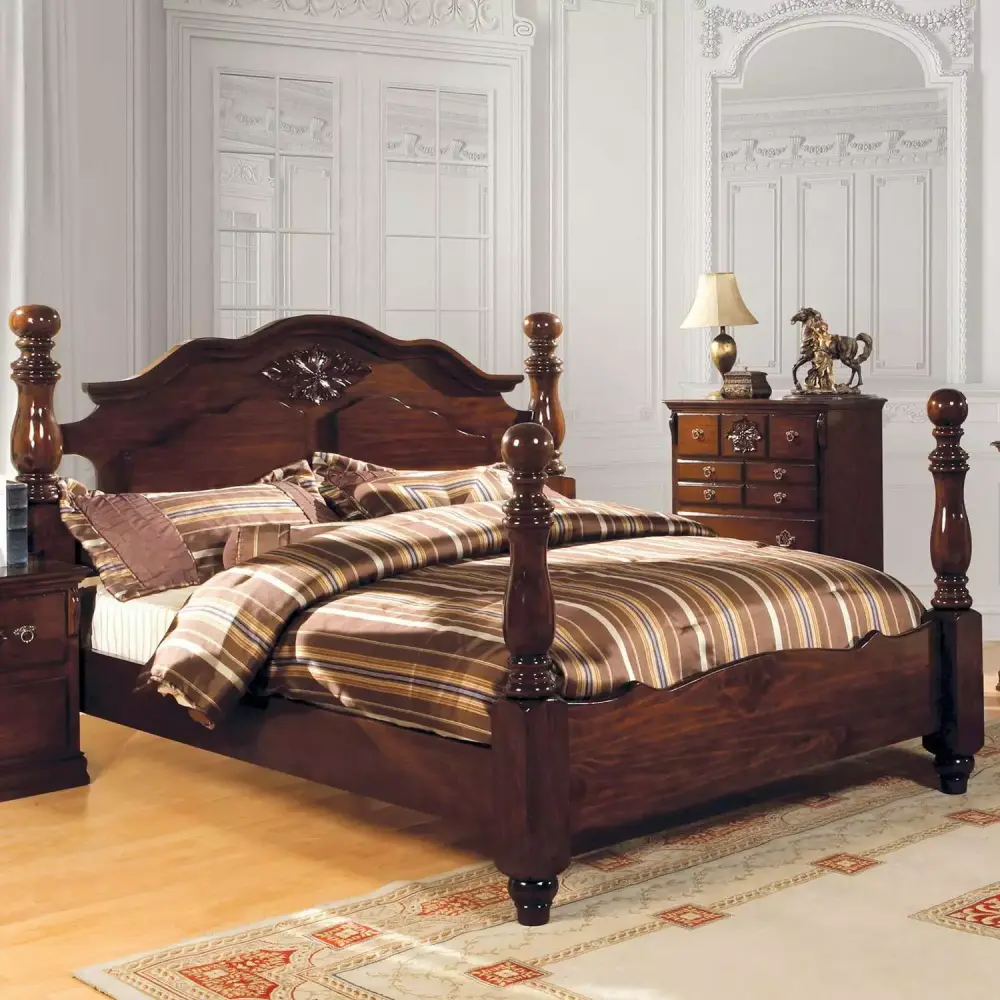 Traditional Dark Pine Solid Wood CAL Bedroom Set 5pcs FOA CM7571-CK Tuscan
