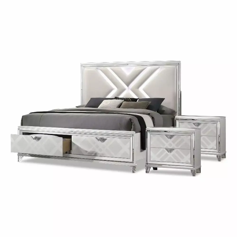 Pemberly Row 3-Piece White Solid Wood Bedroom Set - King + 2 Nightstands