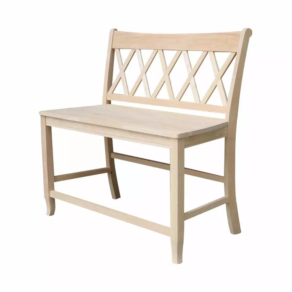 Armless Double X-Back Natural Solid Wood Bench with Seat Height of 24 Inch for Dining or Entryway