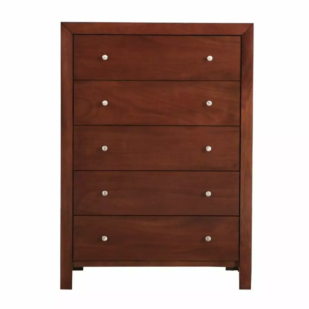 Pemberly Row Transitional 5-Drawer Solid Wood Bedroom Chest in Cherry - Elegant Storage Solution