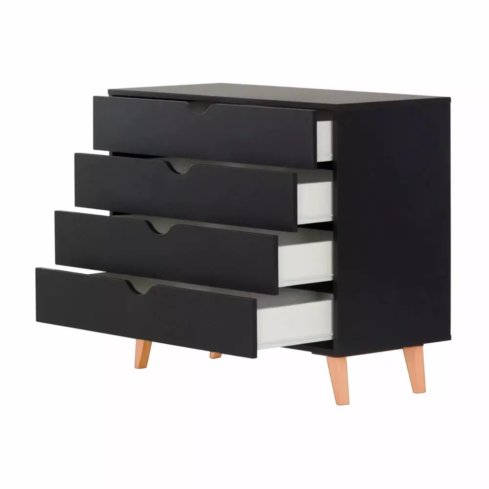 35 Black Solid Wood Four Drawer Dresser for Bedroom Storage