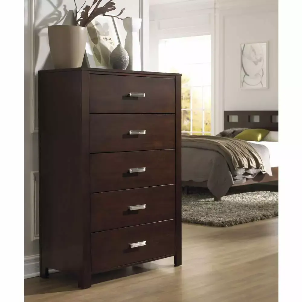 Modus Furniture Riva Five Drawer Chest in Chocolate Brown 2024 Collection
