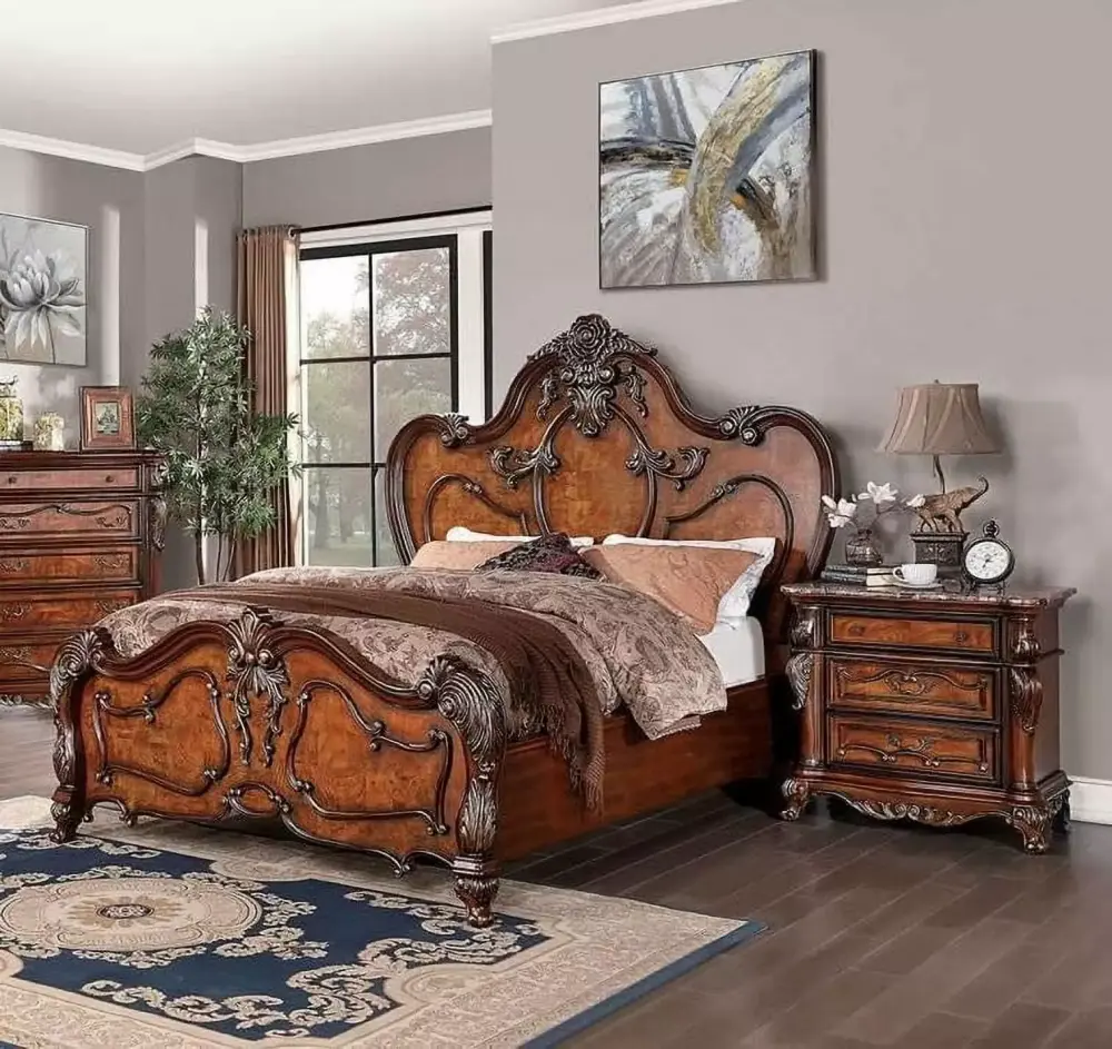Antique Dark Oak Solid Wood King Bedroom Set 3pcs FOA CM7183 Rosewood