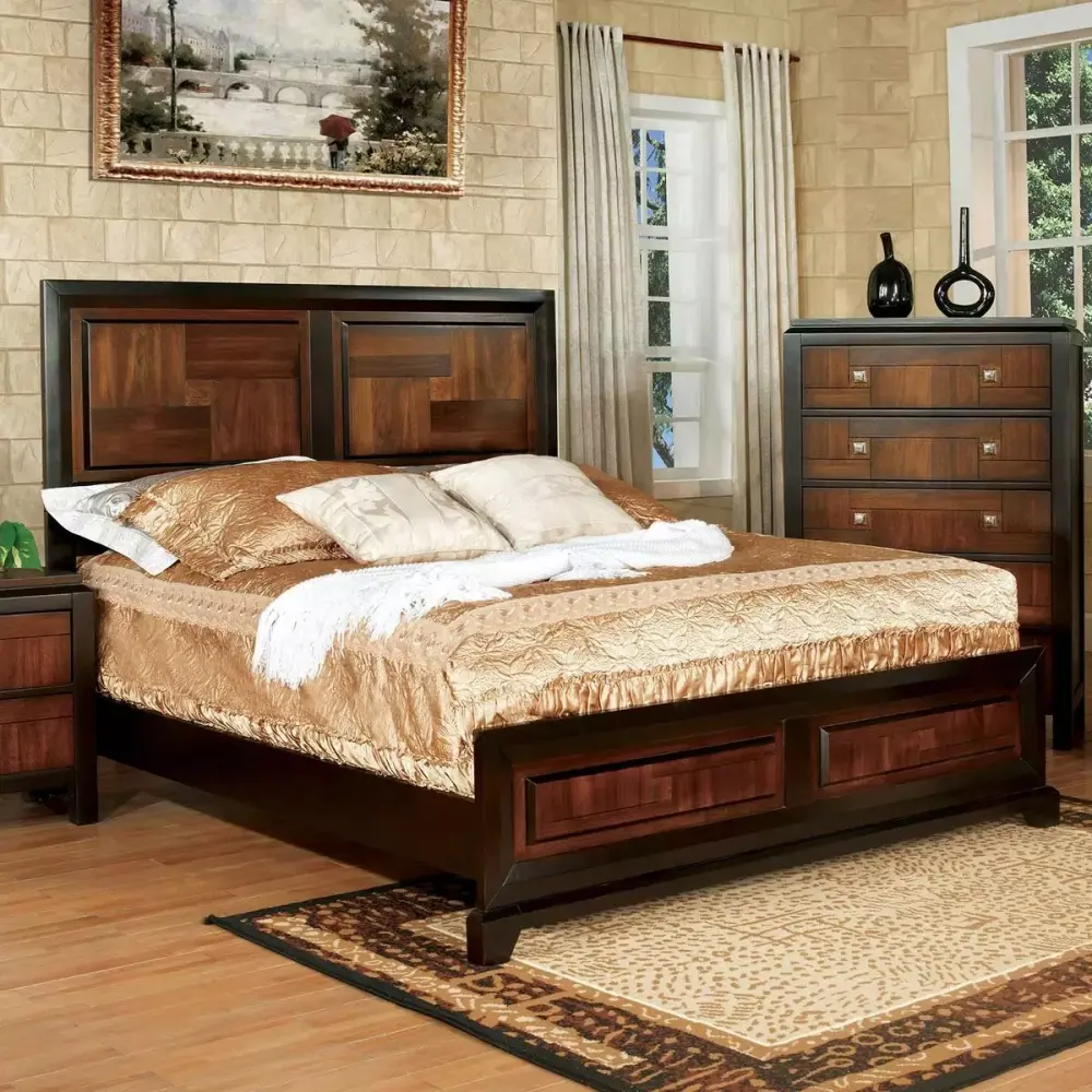 Acacia Walnut Solid Wood Queen Bedroom Set 6pc FOA CM7152-Q Patra