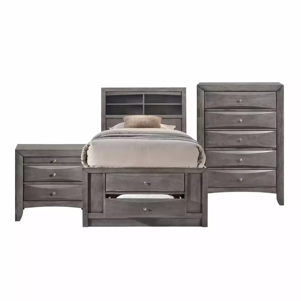 HomeStock Southwestern Style Twin Storage 3 Piece Bedroom Set with Headboard and Nightstands