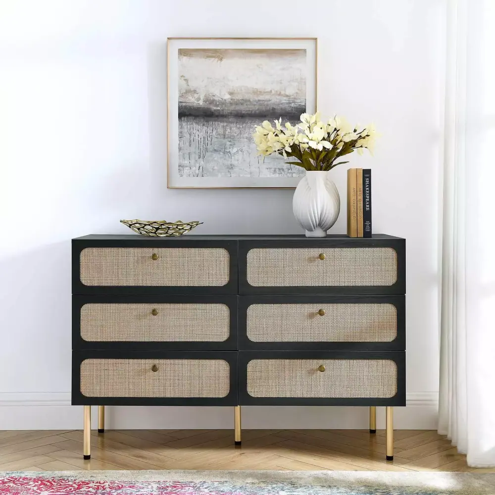 Modway Chaucer 6-Drawer Space-saving Dresser in Black for Small Spaces