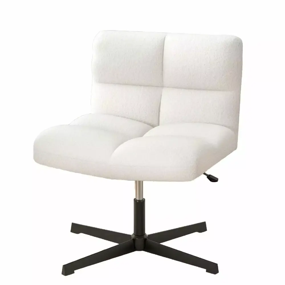 Criss Cross Chair - Cross Legged Office Chair - Wide Desk Chair No Wheels Armless Vanity Chair - Swivel Fabric Computer Chair