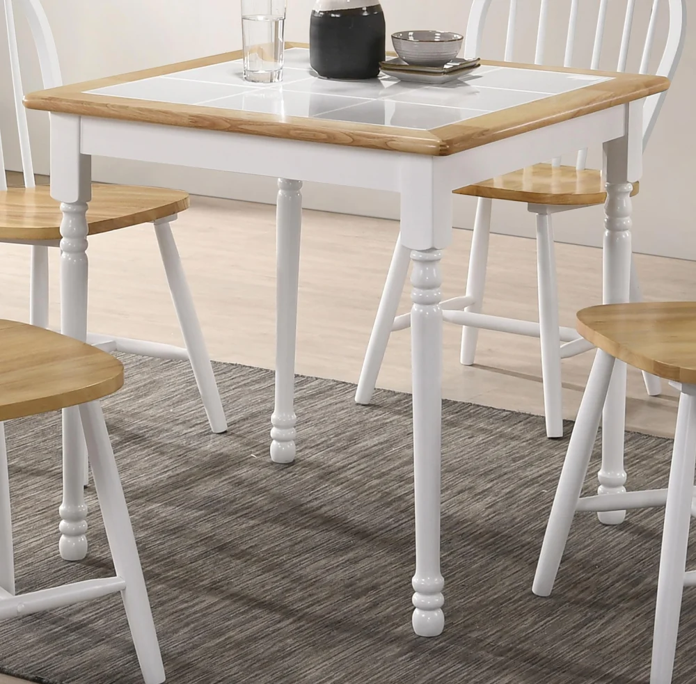 Carlene Square Top Dining Table in Natural Brown and White Farmhouse Style