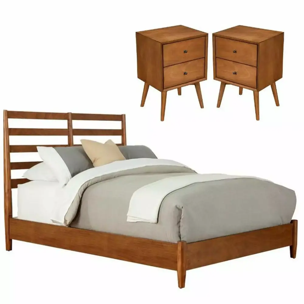Home Square 3 Piece Standard King Bed and Nightstand Set in Acorn Brown