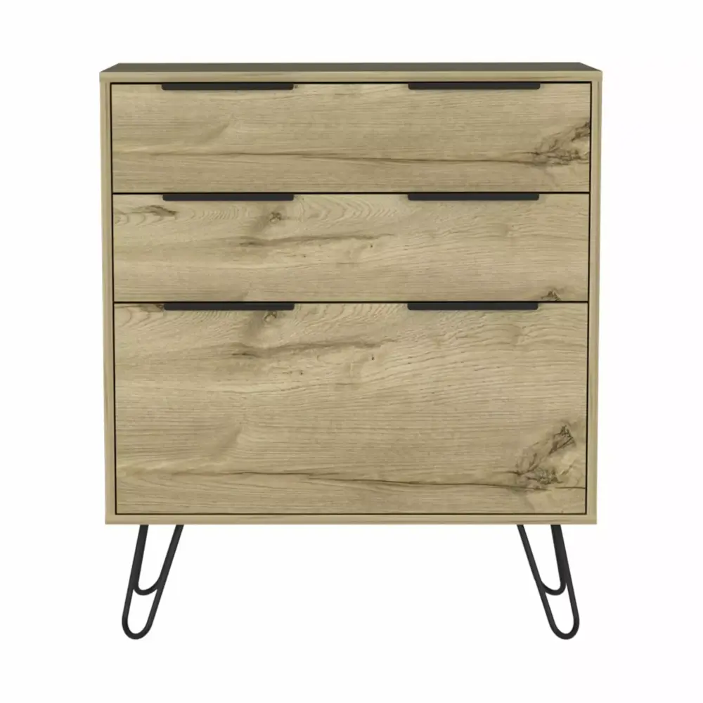 HomeRoots 30 Light Oak Three Drawer Standard Dresser - Bedroom Storage Furniture