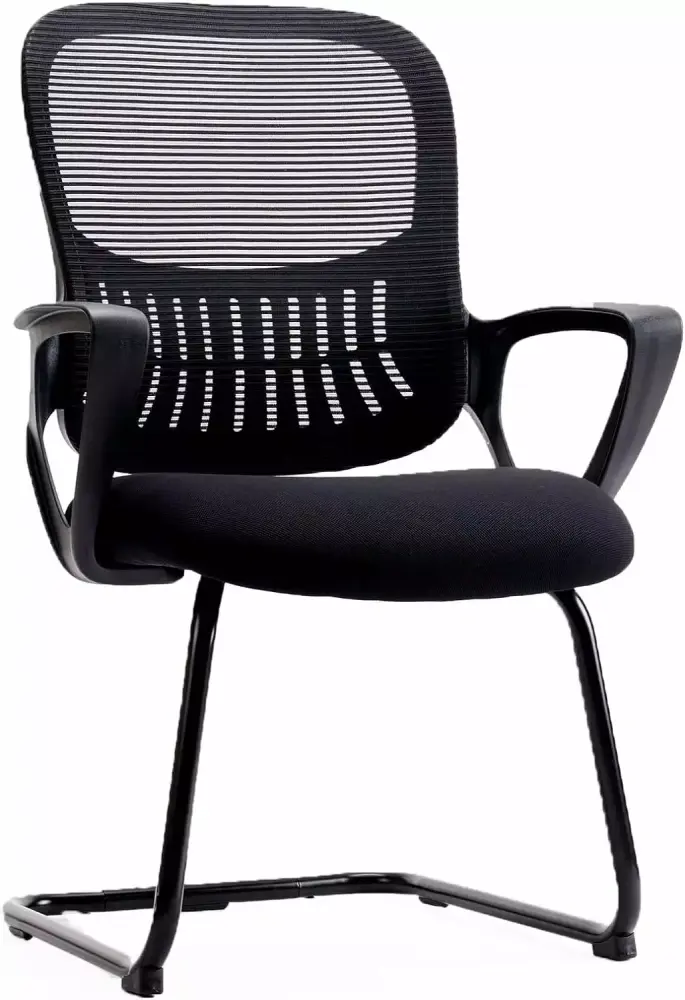 KPUY Ergonomic Computer Desk Chair Mid-Back Stationary Non-Rolling Mesh Chair with Fixed Armrests and Lumbar Support Black
