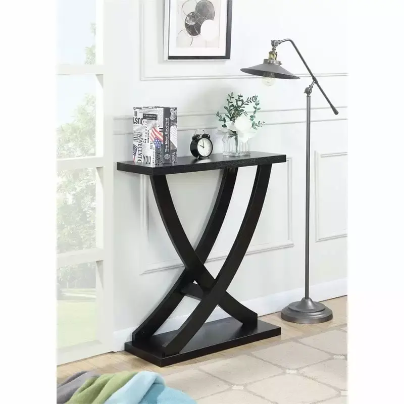 Kingfisher Lane Cross Step Console Table Espresso Wood Finish for Entryway Living Room