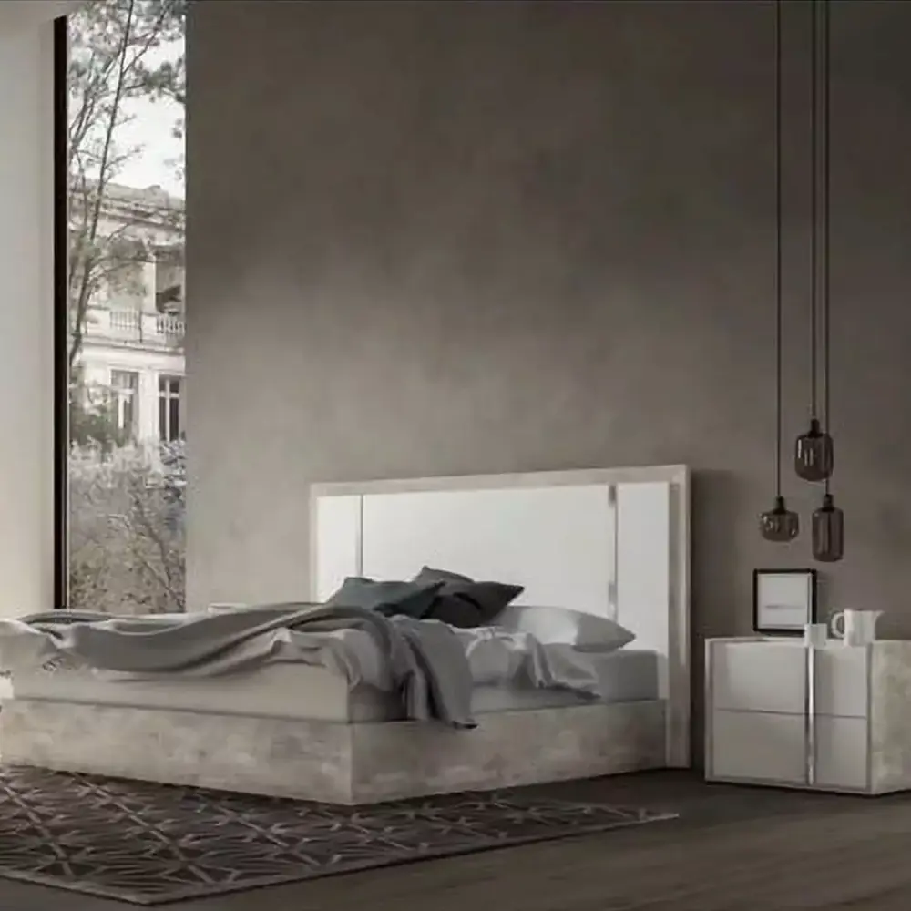 Treviso Modern 3-Piece Bedroom Set in White & Grey Stone Queen Size