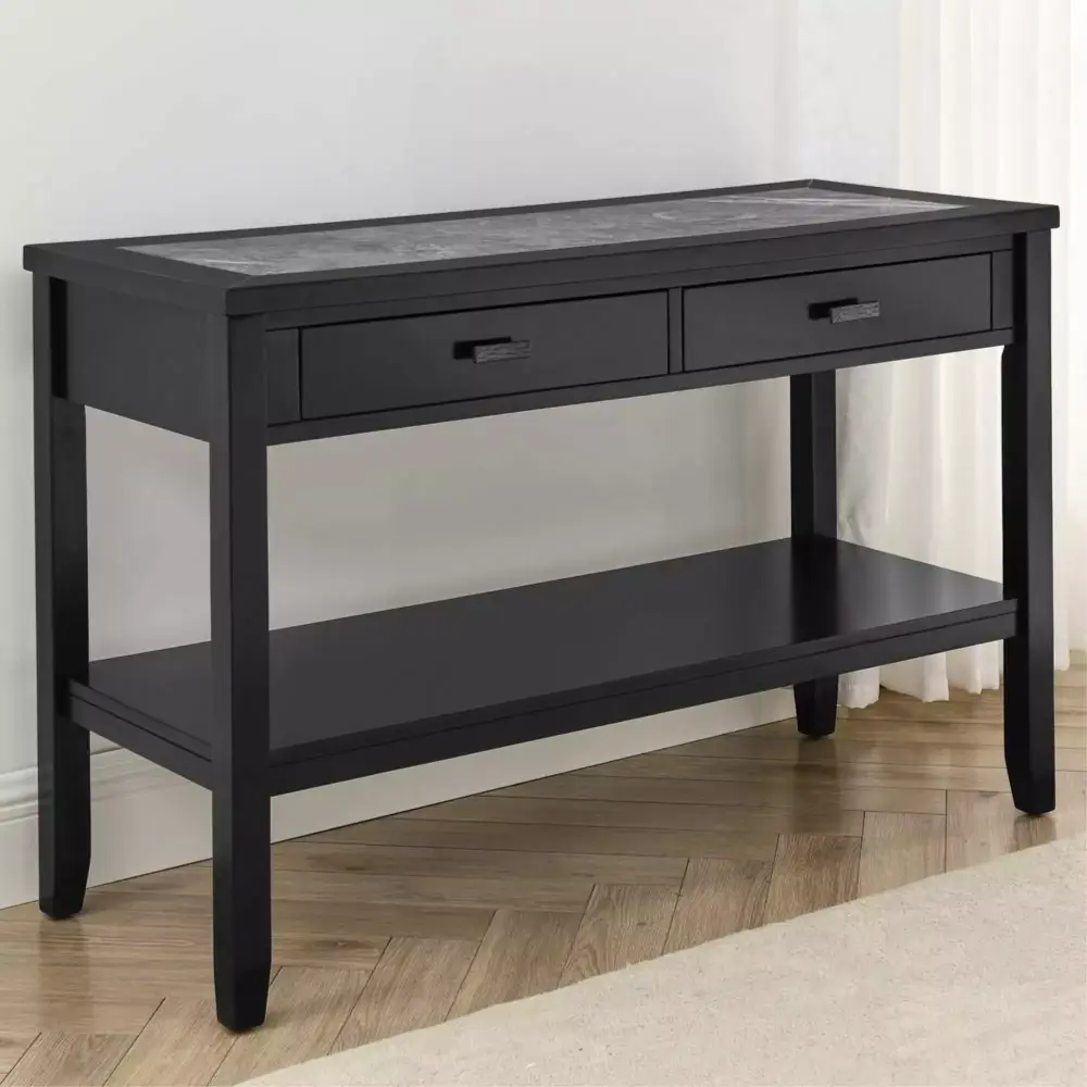 Garvine Gray Stone Top Sofa Table - Modern Living Room Console with Durable Surface