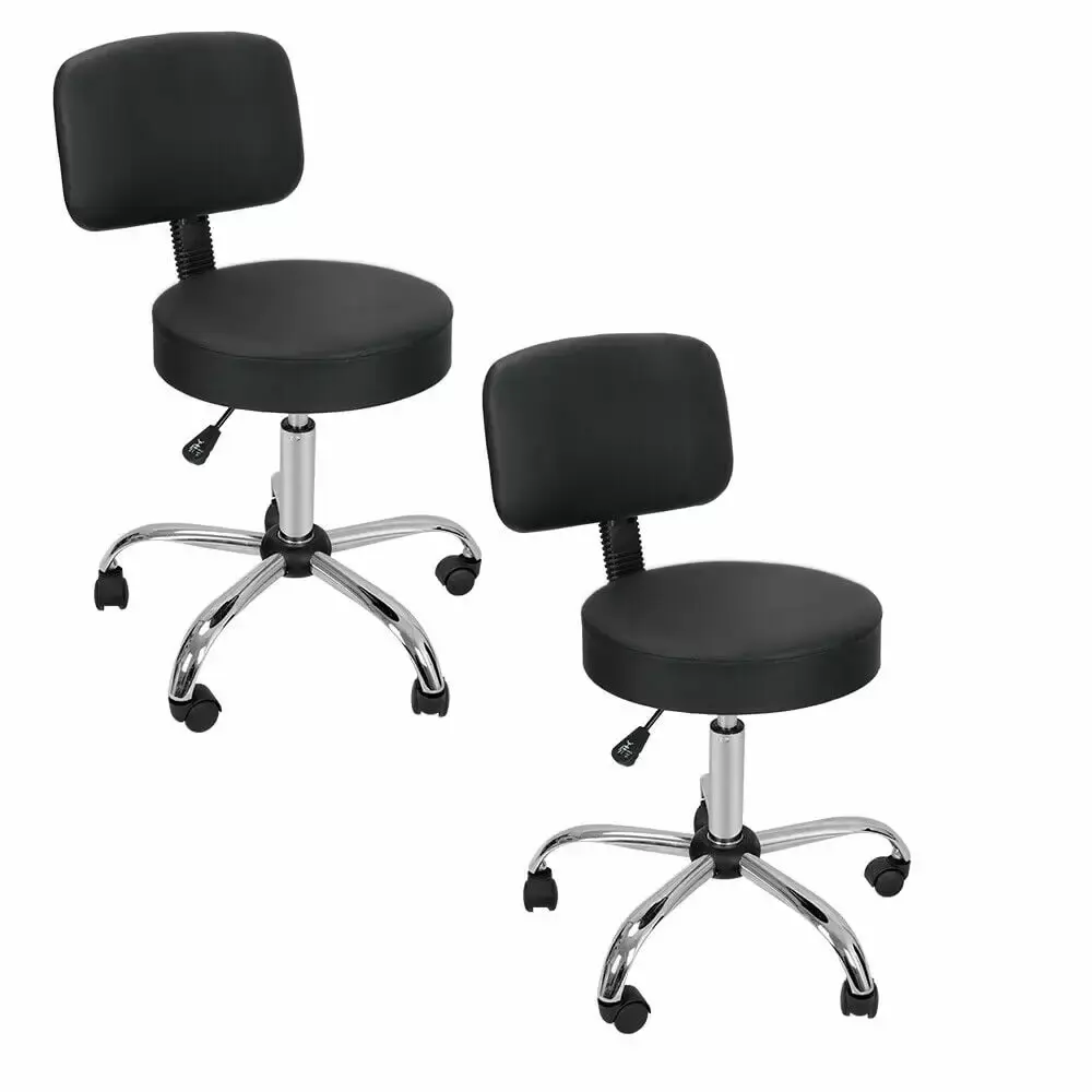 ZENY PU Swivel Salon Stool Chair with Back Adjustable Height Black Set of 2