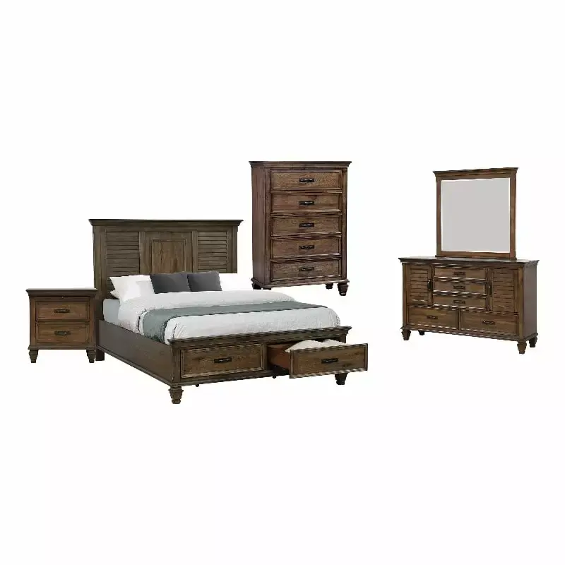 Franco 5-Piece Queen Storage Bedroom Set in Burnished Oak