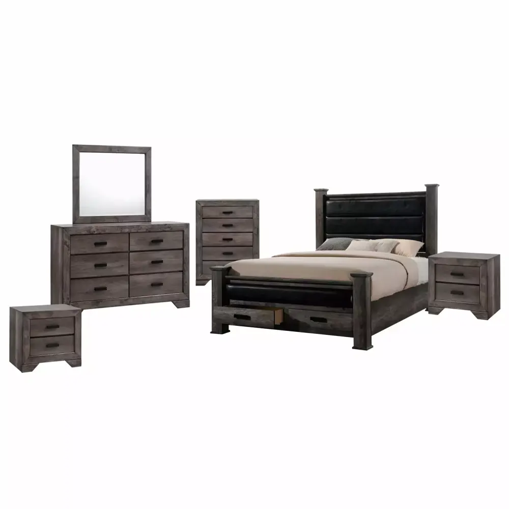 Picket House Furnishings Grayson Queen Storage Poster 6-Piece Bedroom Set Grey Oak