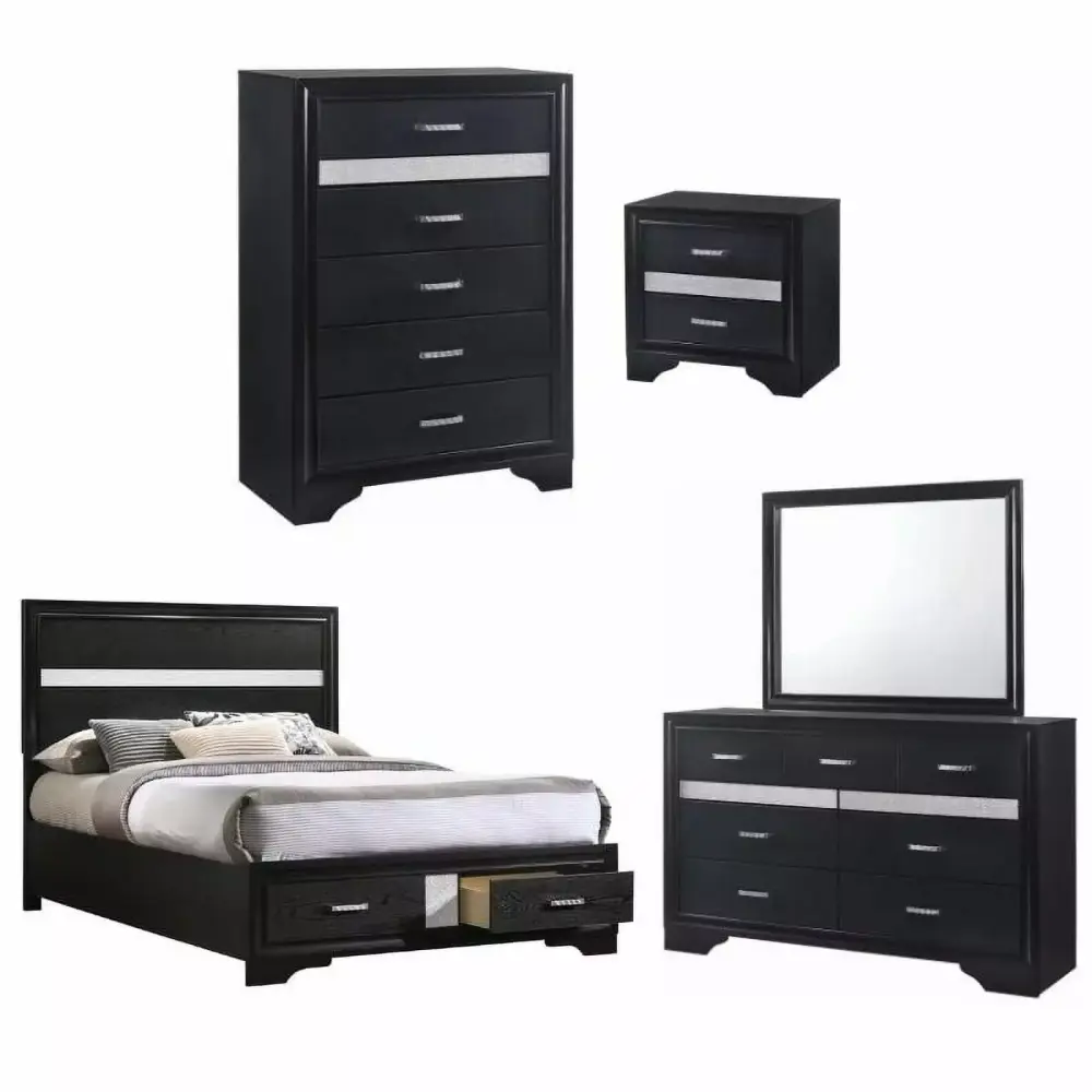 Home Square 5-Piece Full Storage Bed with Nightstand Dresser Mirror Chest